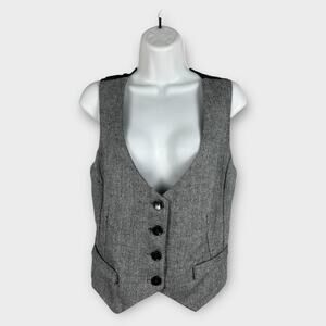 Vintage Wool Blend Tweed Herringbone Waistcoat Vest Office Siren Career Large
